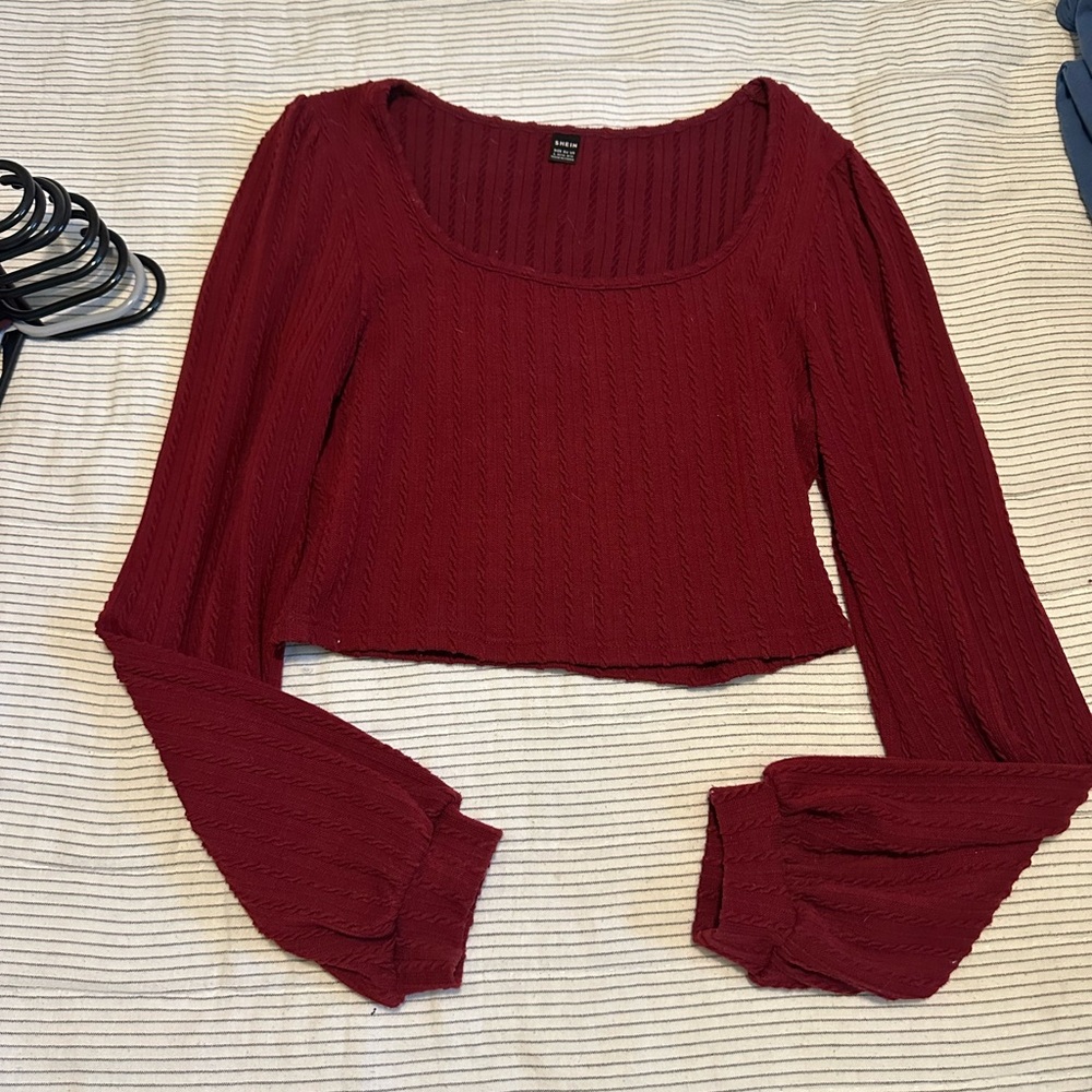 SHEIN Burgundy Scoop Neck Sweater